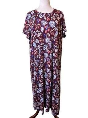 Lands End Floral Print Maxi Dress  Size 2X in Brown Multicolor Cottagecore